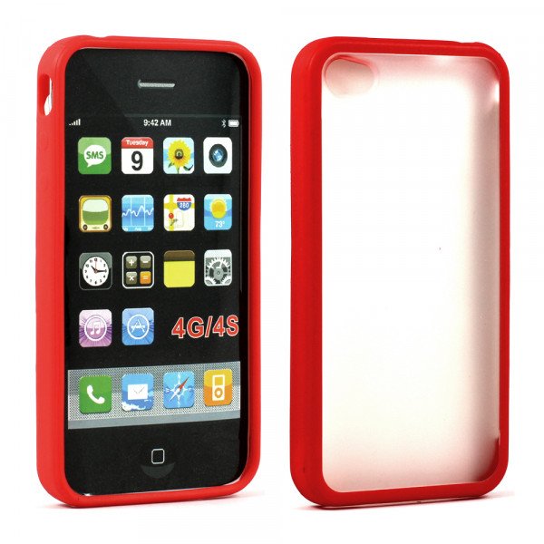Wholesale iPhone 4 4S Gummy Hybrid Case (Red - Clear)